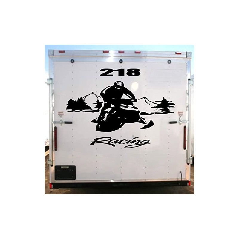 Fly Snowmobile Racing Trailer Decals Mountains Trees Stickers (White)