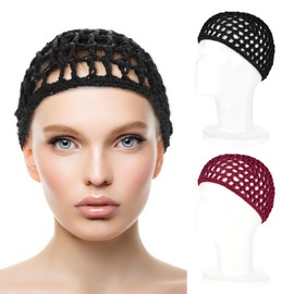WLLHYF Hair Net Wrap For Sleep 2 PCS Mesh Nets Cap Snoods Cover Sleeping Knit Hairnets Elastic Head Wrap Bathing Shower Caps Wig Hairnet Crochet Sew Weave Press Weaving Braided Bonnet(Black/Red)