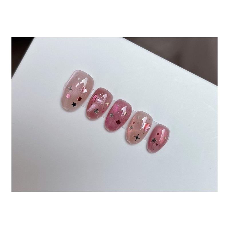Pink Mental Heart Star Fondant Handmade Nail Tip, Paddy Tip