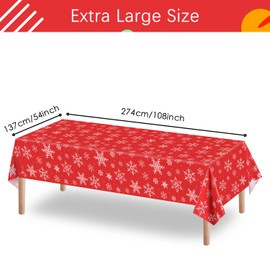 Jectivs 3 Pieces Christmas Snowflake Plastic Party Tablecloth Decorations,White Snowflake Red Xmas Backdrop Sign Table Cover Banner for Winter Christmas Holiday Party Supplies,54x108 inch (Red)