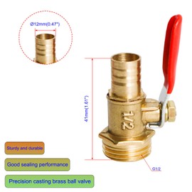 Aopin Ball Valve Brass G 1/2" Male Thread x 12mm / 59/125" Hose Barb Valve with Vinyl Handle, Suitable for PEX, Copper, HDPE2pcs