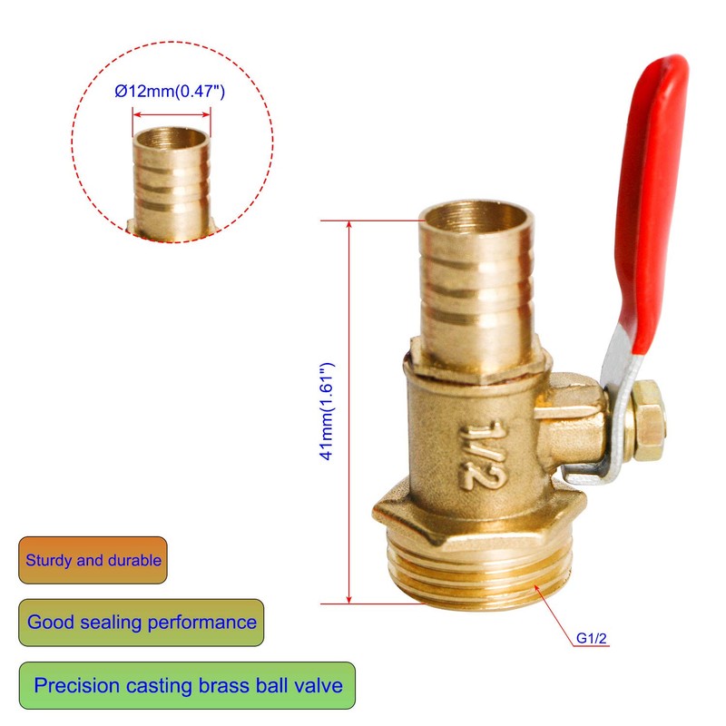 Aopin Ball Valve Brass G 1/2" Male Thread x 12mm