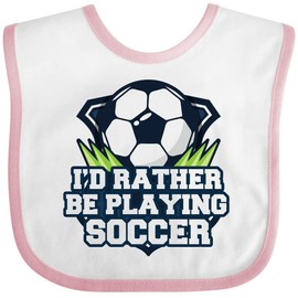 inktastic I'd Rather Be Playing Soccer Baby Bib White and Pink 2ad7d