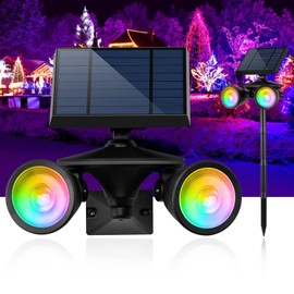 GUYULUX Outdoor Spot Lights for Yard, Color Changing Solar Stake Lights, Always On All Night with 7 Color Options, Dusk Til Dawn Solar Uplights Waterproof for Trees/Pathway/Garden Decor, 1-Pack