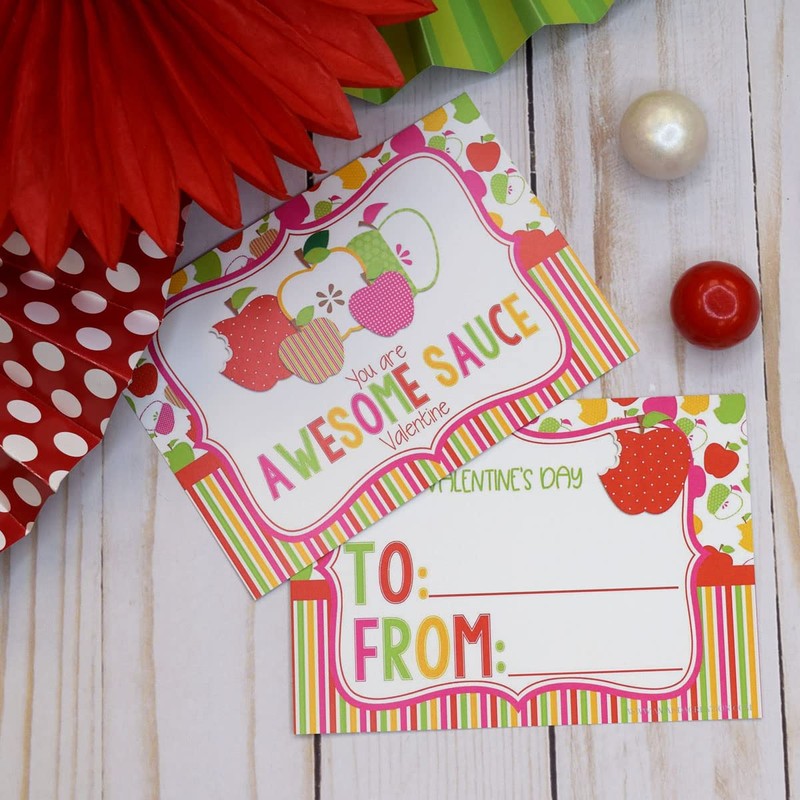 You Are Awesome Sauce Apple Themed Valentine's Day Cards for