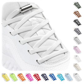 Stepace Elastic Shoelaces with Metal Capsules, No Tie Shoelaces for Kids Adults Trainers, 2 Pairs Flat with Screw Lock, White