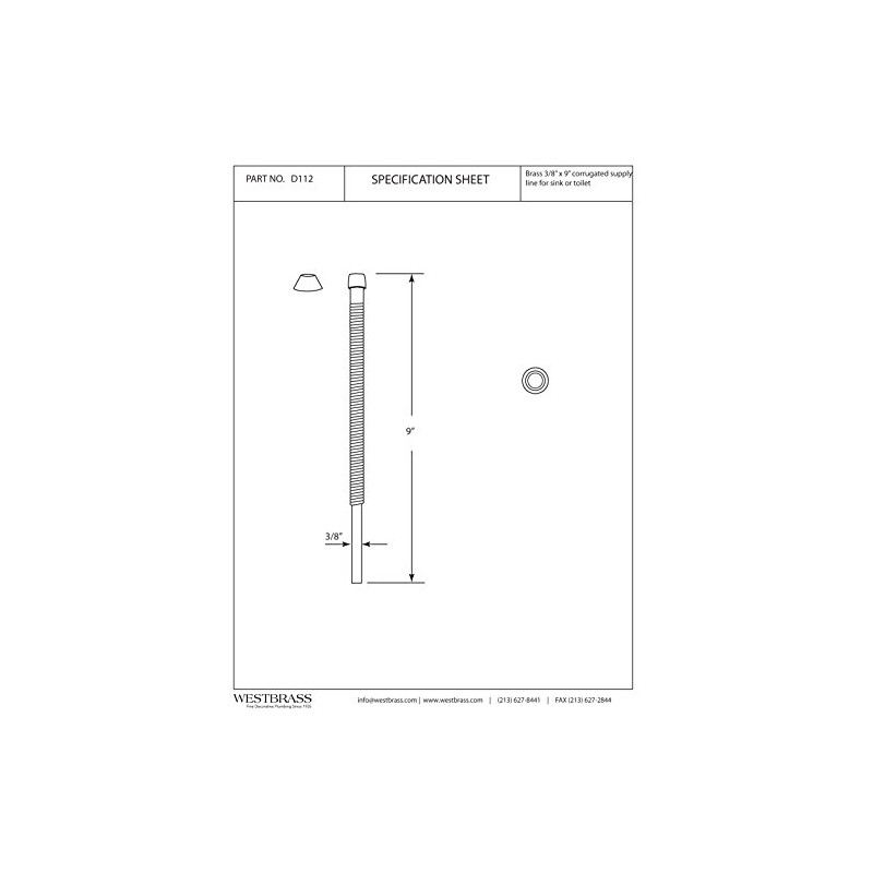 Westbrass D112-62 3/8" x 9" Corrugated Riser for Faucet and
