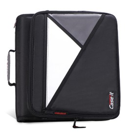 Case-it The Universal 2.0 Zipper Binder -1.5 Inch D-Ring - Removable Padded Pocket Holds Up to 13" Laptop/Tablet - Multiple Pockets - 350 Page Capacity - Comes with Shoulder Strap - Jet Black LT-207