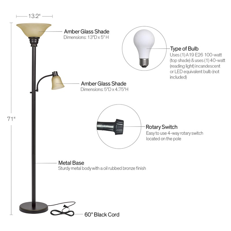 Catalina 18223-002 Transitional Metal Uplight Floor Lamp with Reading Light