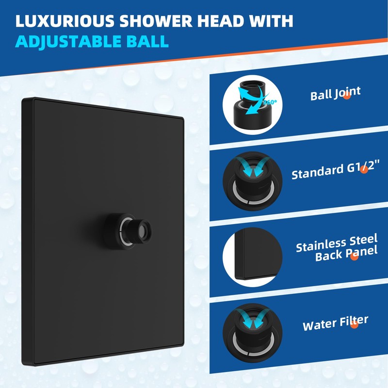 Hibbent Thickness Metal Rain Shower Head, 10 Inch High Pressure