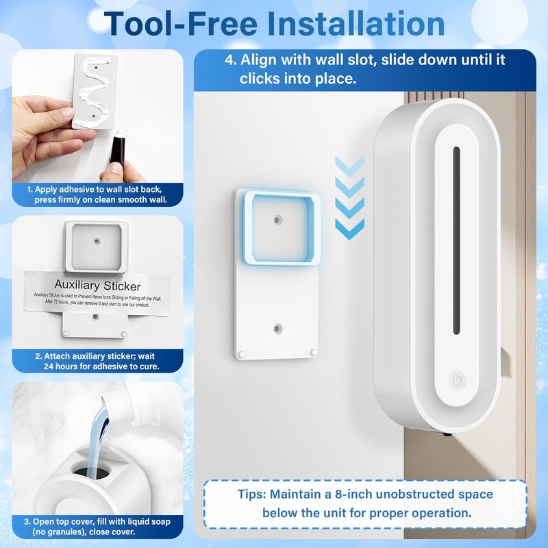 Automatic Soap Dispenser Wall Mount for Bathroom, 14.2oz Rechargeable Touchless