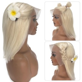 Ubetta White Blonde Lace Front Bob Wig Human Hair, Platinum Blonde 13x6 Lace Front Wigs Human Hair Pre Plucked White Blond Bob Wigs for Women 10 Inch 180% Density Bleachd Knots Swiss HD Lace