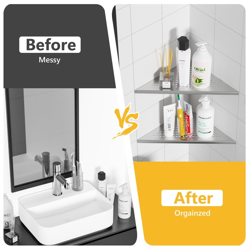 Neodrain 10 Inch Brushed Shower Shelves Corner Shelf for Tile