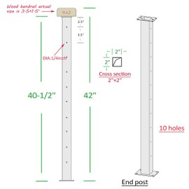 Mayset 2 Pack Stainless Steel 42" Cable Railing Posts(Post: 40.5"x2"×2") with 1/8 Cable Railing Kit, Level drilled Post (40-1/2 Inch)