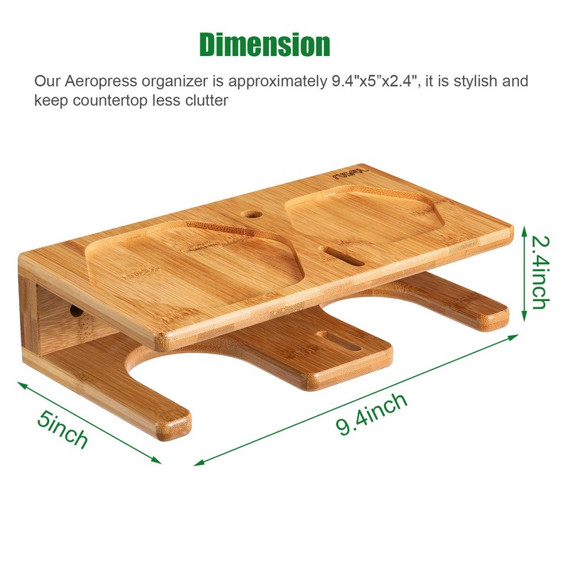 Space Saving Organizer Wall Mount for Aeropress set, Polished Bamboo