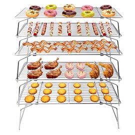 TeamFar Cooling Rack, 5-Tiers Stainless Steel Baking Cooling Wire Rack for Baking Roasting Cooking, Healthy & Firmly Weld, Stackable & Collapsible, Dishwasher Safe - 15âx10â