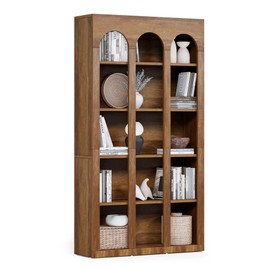 LITTLE TREE 5-Tier Bookshelf, 70.8-in Tall Bookcase with Open Shelves, Wooden Display Bookshelves and Bookcases, Vintage Display Book Shelf for Bedroom, Living Room, Office, Brown