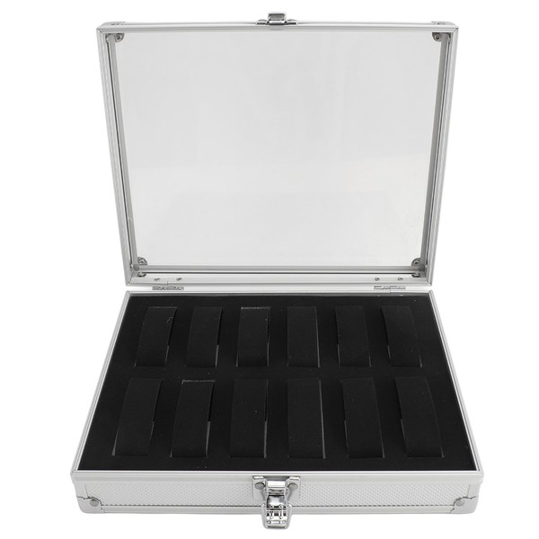 12 Grids Aluminum Watch Display Storage Box Rectangular Suede Side