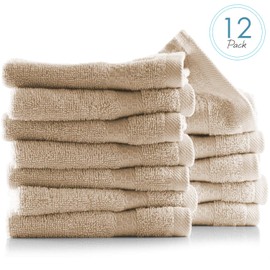 Hearth & Harbor Washcloths 12 Pack - 100% Cotton Washcloth for Body and face, High Absorbent and Soft 13"x13" Body Wash Cloth, Quick Dry - Cream Washcloths