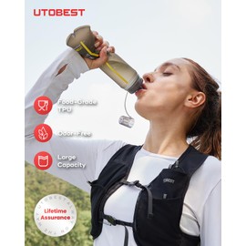 UTOBEST Soft Flask Collapsible Running Water Bottle 500 ml, Flexible TPU Folding Running Flask for Hydration Pack, Soft Flask Running Bottles for Hiking 42mm Caliber (Yellow)