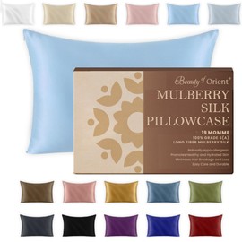 Beauty of Orient 19 Momme Premium Mulberry Silk Pillowcase for Hair and Skin | Handcrafted Hypoallergenic & Anti-Acne 100% Silk Pillow Cases with Zipper | Queen - 20" x 30", Frosty Blue