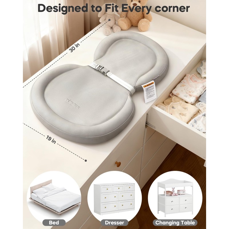 Baby Changing Pad with Waterproof & Wipe-Clean, Non-Slip Foldable PU