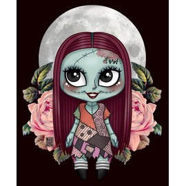 Women's Lil Sally T-Shirt Cute Nightmare Before Christmas Jack Skellington Loose Neck Graphic Tee Artist Miss Cherry Martini (Small - Black)