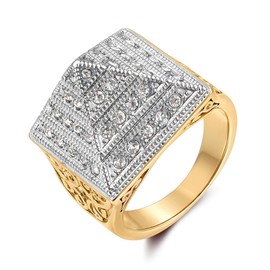 Two-Tone Gold Plated CZ Pyramid Ring – Size 12 Statement Ring for Men – Gold Plated Fashion Jewellery – Bold Modern Design – Cubic Zirconia Sparkle – Gift for Him – Bling King London