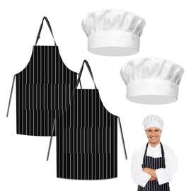 UILYNIU Set of 4 Adjustable Apron Kitchen Apron with 2 Spacious Pockets Barbecue, Professional Apron for Waiters, Artists, Hairdressers Women and Men for Cooking or Baking, Pack of 4