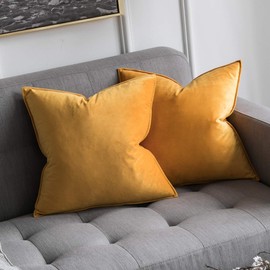 Miulee Set of 2 Velvet Cushion Covers, Flange, Wrapped Edge Cushion Covers, Decorative Sofa Cushions for the Living Room, Bedroom, 40 x 40 cm, Orange Yellow