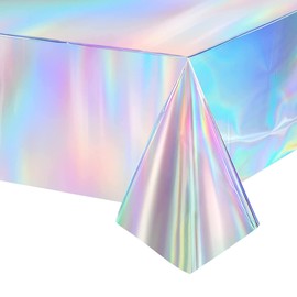 Greatril Iridescent Party Table Cloths Disposable Tablecloth for Mermaid/Under Sea/Ocean Theme Birthday Party Decorations Rectangle Tablecover 54'' x 108'' - 2 Packs