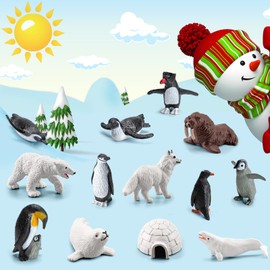 SCAHOW - 26 cifras de animales árticos – cifras de animales polares con pingüinos, zorro ártico, lobo, oso polar, reno, juguetes en miniatura, decoración de pasteles, regalo de cumpleaños de Navidad