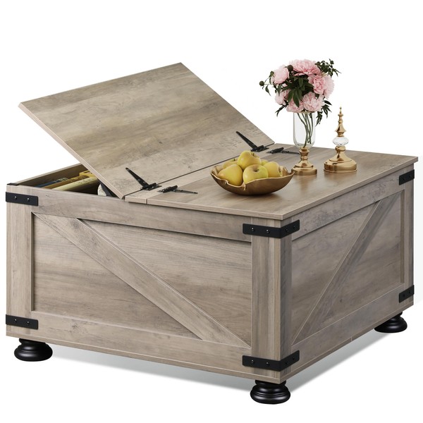 WLIVE Farmhouse Coffee Table, 31.5" Square Wood Center Table with