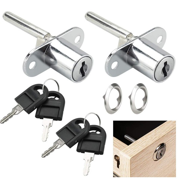 KBNIAN 2 Pcs Drawer Lock, Plunger Lock with Key Zinc Alloy File Cabinet Lock Cupboard Cam Lock Cabinet Door Locks for Filing Cabinets Wardrobe Display Cabinet Furniture (Silver)