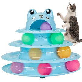 Gefryco Cat Toys 4-Tier Roller Track, Turntable Cat Tower Toy with Colorful Chase Balls, Multi-Level Interactive Cat Toys for Bored Indoor Adult Cats, Fun Puzzle Kitten Exercise Toys Self Play