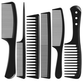 Kolavia 6 PCS Hair Comb Set Black, Durable Wide and Fine Tooth Rat Tail Hair Barber Comb for Women & Man, Professional Combs for Wet Curly Natural Hair Detangling Parting Teasing Styling & Cutting
