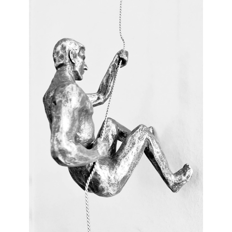 1x Antique Silver Climber Left-handed Handmade Climbing Man with Wire