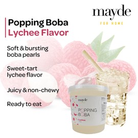 Mayde Popping Boba Pearls for Drinks, Desserts, & Breakfast Bowls (Lychee Flavor, 7 Pounds)