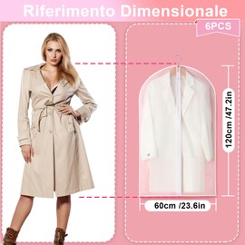 Phantasy® Garment Bag Suit Pack of 6 Moth Protection for Transparent High-Quality Garment Bags with Zip, Waterproof Dust Protection Shield for Suits Dresses Jackets Shirts 60 x 120 cm