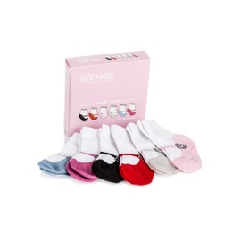 SKEANIE Mary Jane Girls Baby Socks 6 Pack, Pink, 0-12 months