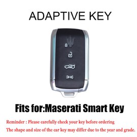 HIBEYO for Maserati Grecale 2023 Leather Key Fob Cover Accessories Smart Remote Auto Key Cover for Maserati Grecale 2023 Protector Key Holder with Keychain-Blue