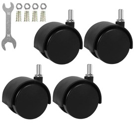 Swivel Caster Wheels, Black Nylon M8 Threaded Stem Caster Wheels, Heavy Duty Swivel Stem Casters Wheels Replacement for Furniture, Table, Cabinet, Shelf (1.5 Inch Stem Casters)