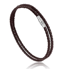 QttvbTna Leather Braided Bracelet, Stainless Steel Double Wrap Braided Leather Classic Handmade Braided Brown Cuff Bracelet