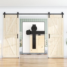 WINSOON 13FT Antique Double Sliding Barn Door Hardware Roller Track Kit Black, 4-18FT for Choose