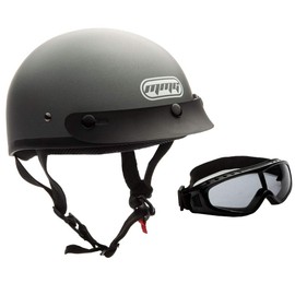 MMG Half Helmet Classic Open Face Design DOT Goggles Included - Gray (Large)