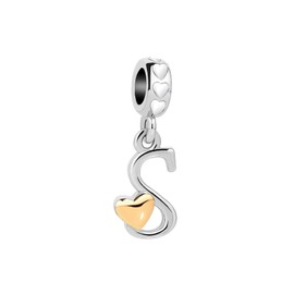 SBI Jewelry Women Silver Initial Letter S Dangle Charm Gold Heart gift Pendant Mom Friends Family Birthday Anniversary Mothers Day