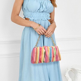 HuiYStar Women's Straw Clutch Braided Shoulder Bag Tote Handbag Evening Bag Made of Pleated Straw Summer Beach Bag, multicoloured