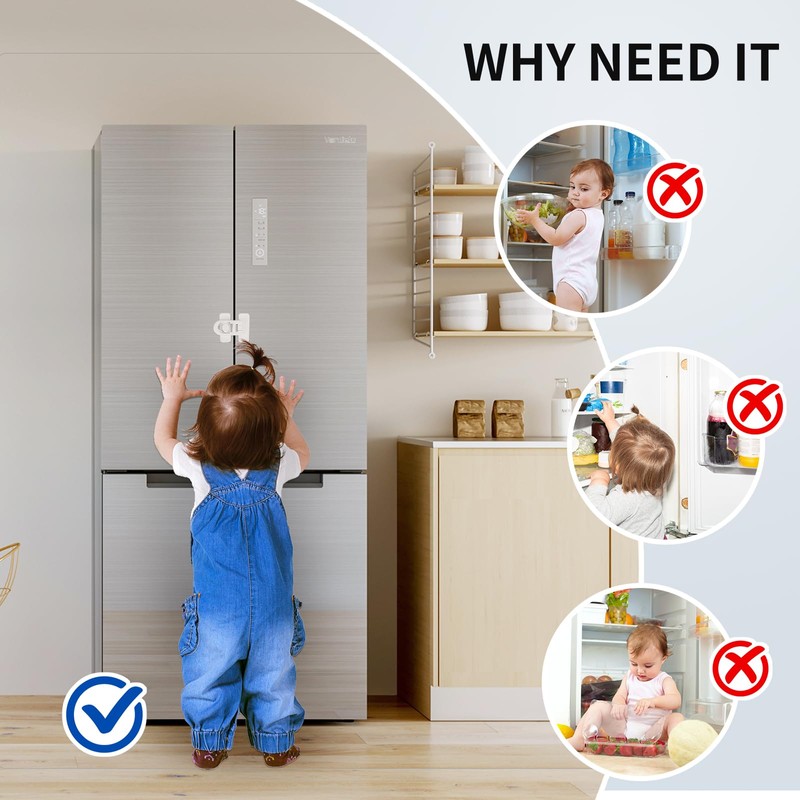 4 x Fridge Lock No Drilling Suitable for Ovens, Refrigerators,