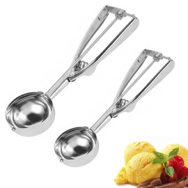 2pcs Ice Cream Scoop, Stainless Steel Ice Cream Scoop with Trigger, Cookie Scoop, Icecream Scoop, Potato Scoop for Meatballs, Mellon Balls, Mashed Potatoes and Muffins（4 cm with 6 cm）