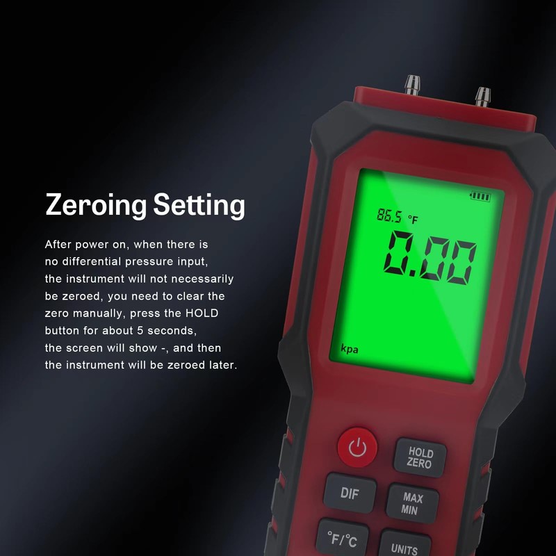 YZT Digital Manometer - Air, Gas Pressure Meter with Differential